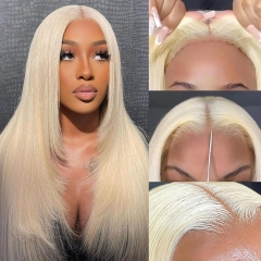 613 Blonde GLUELESS 5x5 Pre-cut HD Lace Wig Bleached Knots Straight Closure Wig