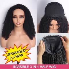 GLUELESS Invisible Half Wig Kinky Afro Curly For Blackwomen Clip In Protective Styles Human Hair