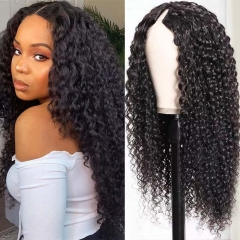 Raw Burmese Curly V Part Wig No Leave Out No Glue No Sewin Full Machine Made Human Hair Wig