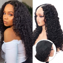 Raw Burmese Curly V Part Wig Mini Leave Out No Glue No Sewin Full Machine Made Human Hair Wig