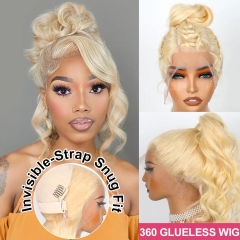 【Invisible Strap Snug Fit】613 Blonde 360 GLUELESS Transparent Lace Frontal Wig Pre Bleached Pre Plucked