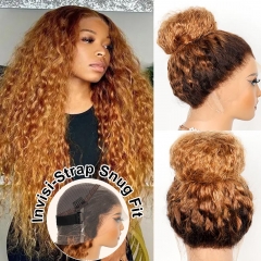 【Invisible Drawstring】Ombre Brown 360 GLUELESS HD Lace Water Wave Frontal Wig Pre Bleached with #4 Color Roots