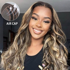 【Balayage Honey Blonde】Wear Go GLUELESS 5x5 Pre-cut HD Lace Closure Wig Preplucked & PreBleached Knots Breathable Airy Cap