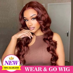 Reddish Brown Wear Go GLUELESS 9x7 Pre-cut HD Lace Closure Wig Preplucked Hairline & PreBleached Knots