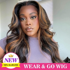 【#P1B/30 Balayage Highlight】Wear Go GLUELESS 9x7 Pre-cut HD Lace Closure Wig Preplucked & PreBleached Knots