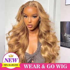 【#27 Honey Blonde】Wear Go GLUELESS 9x7 Pre-cut HD Lace Closure Wig Preplucked & PreBleached Knots