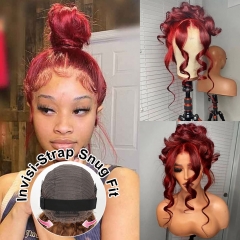 【Invisible Drawstring】#99J Burgundy 360 GLUELESS HD Lace Frontal Wig Pre Bleached PrePlucked Natural Hairline