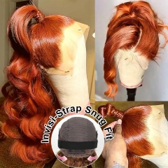 【Invisible Drawstring】Orange Ginger 360 GLUELESS HD Lace Frontal Wig Pre Bleached PrePlucked Natural Hairline