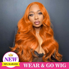 【Orange Ginger】Wear Go GLUELESS 9x7 Pre-cut HD Lace Closure Wig Preplucked Hairline & PreBleached Knots