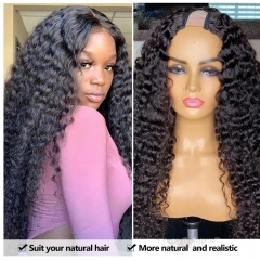 Raw Burmese Curly U Part Wig with Natural Hair Leave Out No Glue No Gel Human Hair Wig