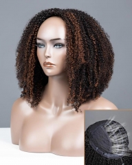 【3 IN 1 HALF WIG】Highlights Color GLUELESS Invisible Half Wig Kinky Curly For Blackwomen Clip In Protective Styles