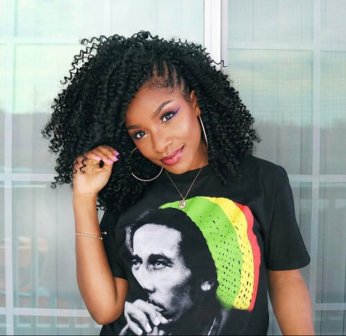 Crochet Tight Curly Hair with Side Cornrows