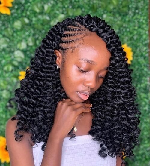 side cornrows with crochet curls