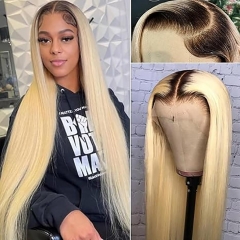 T1B/613 Blonde Lace Frontal 13x4 Straight Wig 180% density Human Hair Wig PreBleached PrePlucked