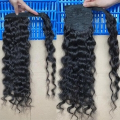 Raw Burmese Curly Clip In Ponytail Hair Drawstring Clip In Human Natural Hair Ponytail Wrap Around on Natural Hair