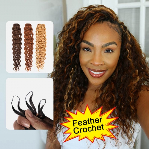 【Feather Crochet Braids】#2 #4 #27 #30 T2/30 Micro Ring Loop Crochet Hair Newest 100% Soft Human Hair Extensions