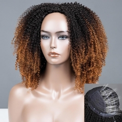 【3 IN 1 HALF WIG】Dip-Dyed GLUELESS Invisible Half Wig Kinky Curly For Blackwomen Clip In Protective Styles