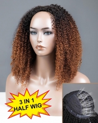 【3 IN 1 HALF WIG】Dip-Dyed GLUELESS Invisible Half Wig Kinky Curly For Blackwomen Clip In Protective Styles