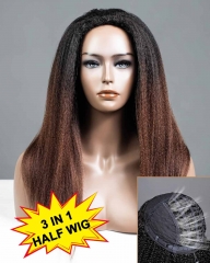 【3 IN 1 HALF WIG】T1B/4 Color GLUELESS Invisible Half Wig Kinky Straight For Blackwomen Clip In Protective Styles