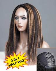 【3 IN 1 HALF WIG】P1B/27 Highlight GLUELESS Invisible Half Wig Kinky Straight For Blackwomen Clip In Protective Styles