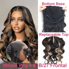 【Zip Wig + Highlight Frontal】13x6 ZIP On & GO WIG GLUELESS HD Lace Wig with 1B/27 Replacement Top