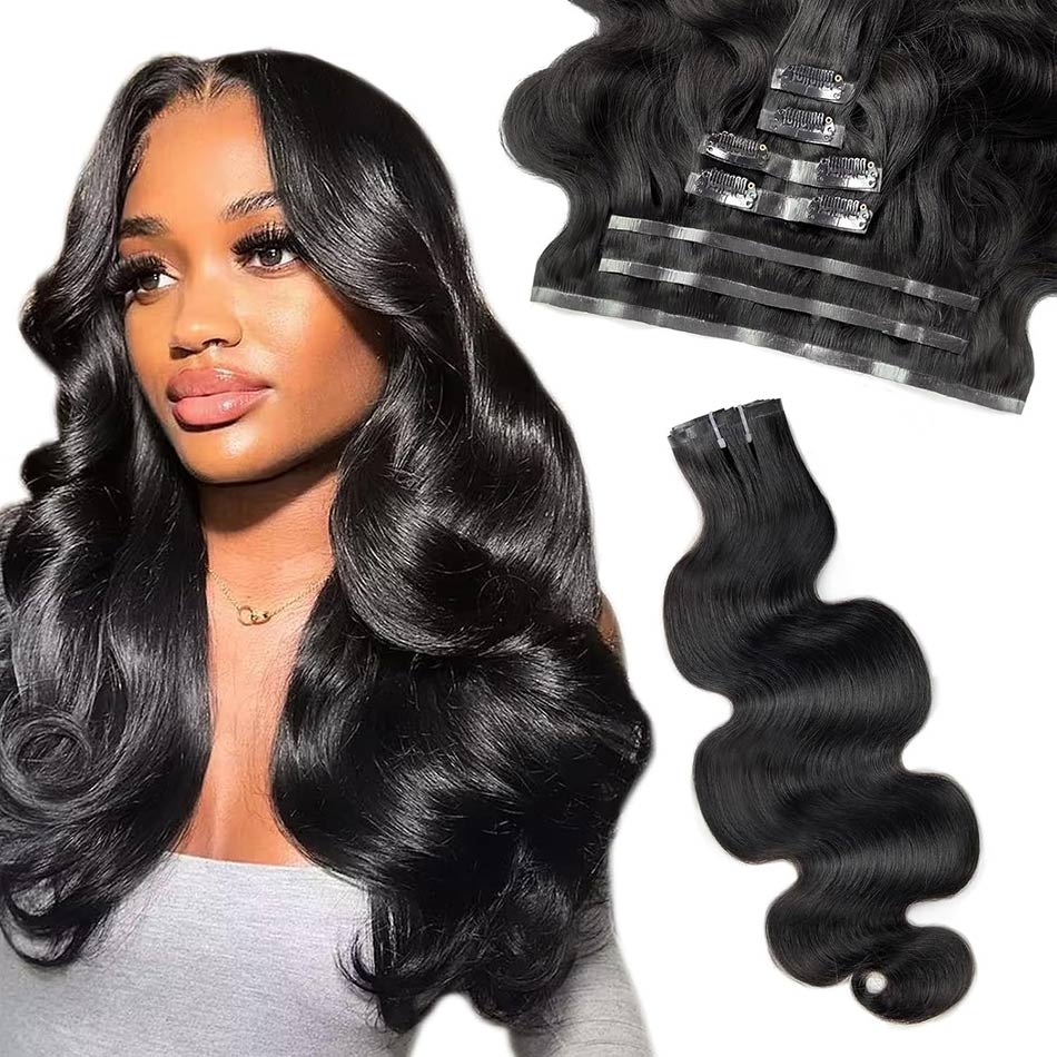 Elfin Hair PU Clip Ins Body Wave Hair Extensions Set Of 6Pcs  display picture 2