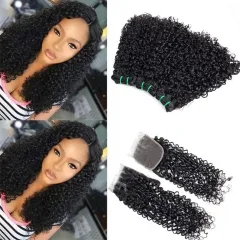 【3PCS+HD Lace Closure】Vitenamese Pixie Curls Hair Unprocessed Virgin Hair With 1PC Swiss Thin Lace HD Lace Closure
