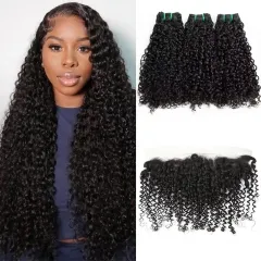 【3PCS+HD Lace Frontal】Vietnamese Pixie Curls Bundles Unprocessed Virgin Hair With 1PC Lace Closure Frontal