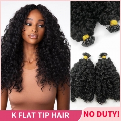 Burmese Curly Keratin Fusion Hair Extensions K Flat Tips Pre Bonded 100% Invisible Human Hair