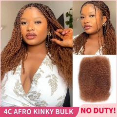 #30 Auburn Brown 4C Afro Kinky Bulk 100% Premium Human Hair For Twists Braiding Dreadlock Locs
