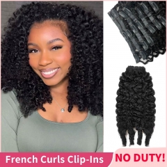 Seamless PU Clip In Extensions Burmese French Curls Human Hair Clip Ins with Spiral Coily Ends