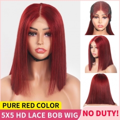 【Bone Straight Double Drawn】Red Color 5x5 HD Lace Closure Bob Wig Pre Plucked With Natural Hairline Short Bob For Black Women