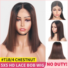 【Bone Straight Double Drawn】#T1B/4 5x5 HD Lace Closure Bob Wig Pre Plucked With Natural Hairline Short Bob For Black Women