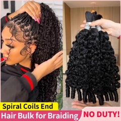 French Curls Human Hair Bulk Extensions for Boho Braiding/Knotless Braids/ Twists Spiral Coily Ends