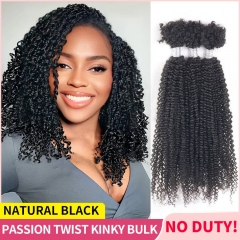 #1B Passion Twist Human Afro Kinky Bulk Curly Hair for Kinky Twist Crochet Braiding Hair