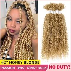 #27 Honey Blonde Passion Twist Human Afro Kinky Bulk Curly Hair for Kinky Twist Crochet Braiding Hair