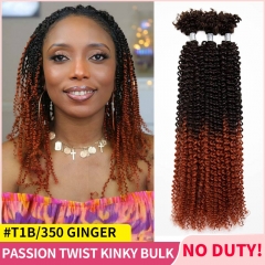 #T1B/350 Ginger Passion Twist Human Afro Kinky Bulk Curly Hair for Kinky Twist Crochet Braiding Hair