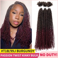 #T1B/99J Passion Twist Human Afro Kinky Bulk Curly Hair for Kinky Twist Crochet Braiding Hair