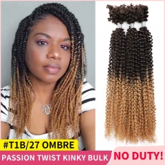 #T1B/27 Ombre Passion Twist Human Afro Kinky Bulk Curly Hair for Kinky Twist Crochet Braiding Hair