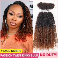 #T2/30 Ombre Passion Twist Human Afro Kinky Bulk Curly Hair for Kinky Twist Crochet Braiding Hair