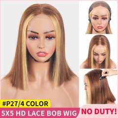 【Bone Straight Double Drawn】#P27/4 Highlights 5x5 HD Lace Closure Bob Wig Pre Plucked With Natural Hairline Short Bob For Black Women