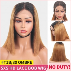 【Bone Straight Double Drawn】#T1B/30 Highlights 5x5 HD Lace Closure Bob Wig Pre Plucked With Natural Hairline Short Bob For Black Women
