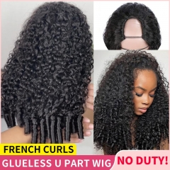 Burmese French Curls U Part Wig with Natural Hair Leave Out No Glue No Gel Human Hair Wig with Spiral Ends