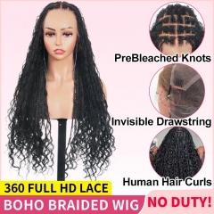 Flexi-Fit Invisible Drawstring Full HD Lace Boho Curls Human Hair Braided Wig PreBleached & PrePlucked