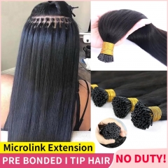 Pre Bonded I Tip Hair Extensions Brazilian Human Hair Microlink I Tip Hair For Salon