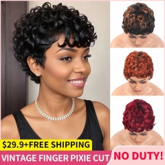 【Flash Sale】Vintage Finger Wave Pixie Cut Wig for Black Women Human Hair Short Layered No Lace Full Machine Made Wigs