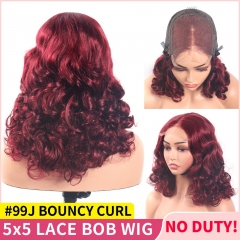 【Full & Voluminous】#99J Color Spring Curl Wig 5x5 13x4 Lace Human Hair Wig for Black Women Glueless Lace Front Wig Bouncy Curly