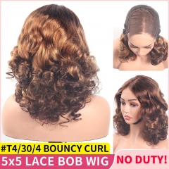 【Full & Voluminous】#T4/30/4 Color Spring Curl Wig 5x5 13x4 Lace Human Hair Wig for Black Women Glueless Lace Front Wig Bouncy Curly