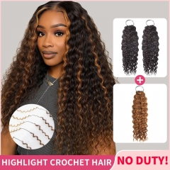 【Mix Highlight Color Crochet Hair】Knotless Pre-Looped Crochet Braids – 100% Human Hair Extensions for Easy and Quick Install