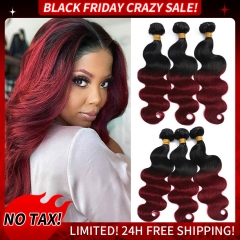 【Black Friday Crazy Sale】#1B/99J Burgundy 3Pcs Hair Bundles 100% Human Virgin Hair Extensions
